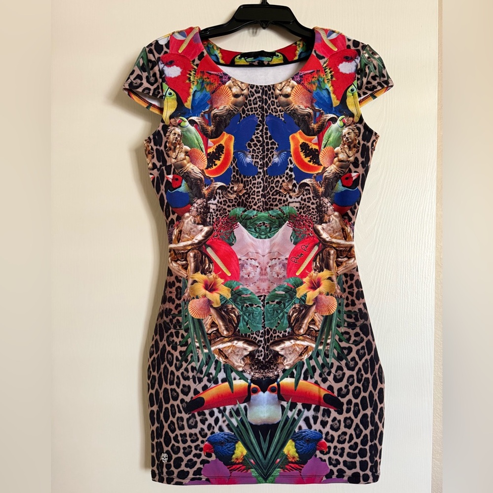 Philipp Plein Blue Red Bodycon Mini Dress